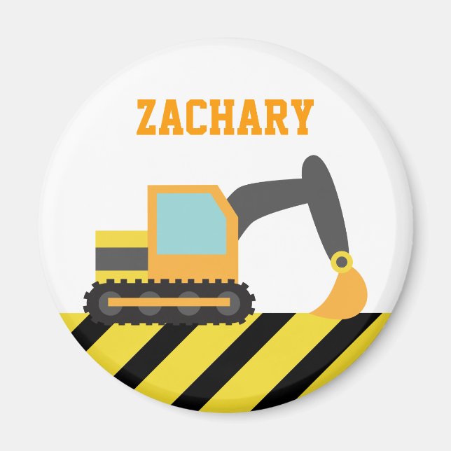 Orange Excavator, Construction Vehicles, for Kids Magnet (Front)