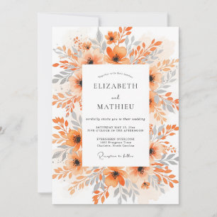 Orange Exquisite Watercolor Wedding Invitation