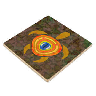 Orange Eye Turtle Wooden Coaster