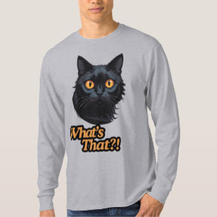 Orange-Eyed Gaze: Surprised Black Cat Face T-Shirt