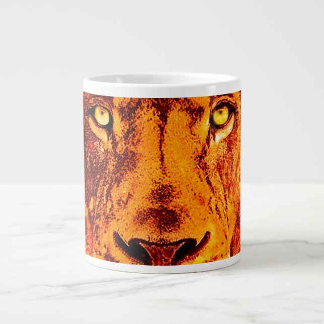 Orange Face of Lion with Flames Giant Coffee Mug (Front)