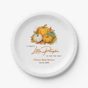 Orange Fall Autumn A Little Pumpkin Baby Shower Paper Plates