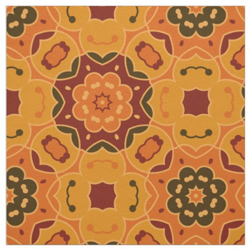 Orange Fall Autumn Colored Ethnic Mosaic Pattern Fabric