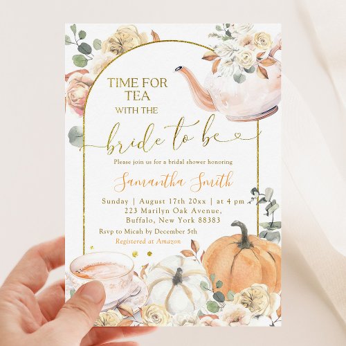 Orange Fall Boho Pumpkin Floral Bridal Shower Tea Invitation