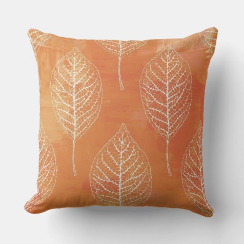 Orange Fall Botanical Leaf  Throw Pillow