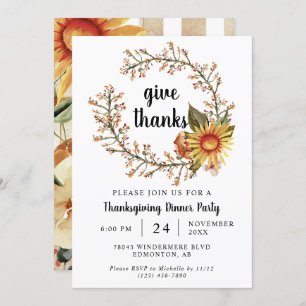 Orange Fall Colors Flowers Thanksgiving Dinner Invitation