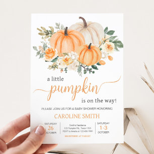 Orange Fall Floral Pumpkin Invitation