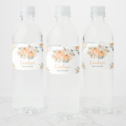 Orange Fall Floral Pumpkin Water Bottle Label