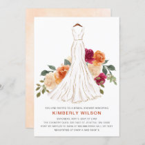 Orange Fall Floral Wedding Dress Bridal Shower Invitation