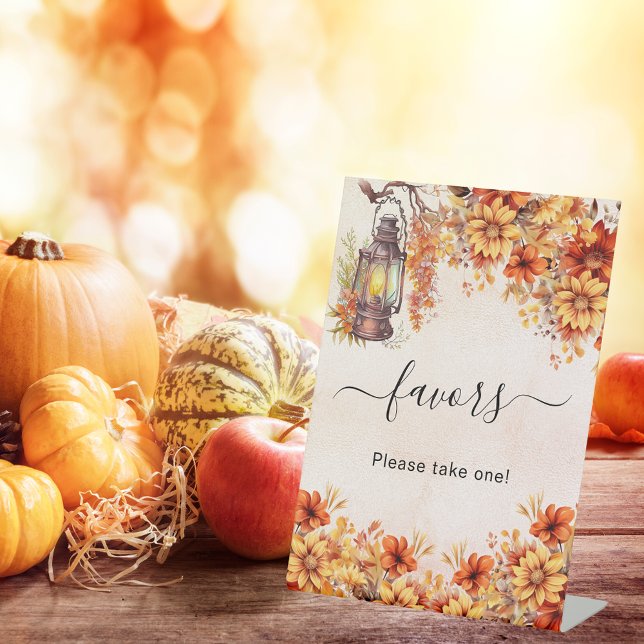 Orange fall flowers party favor pedestal sign (Creator Uploaded)