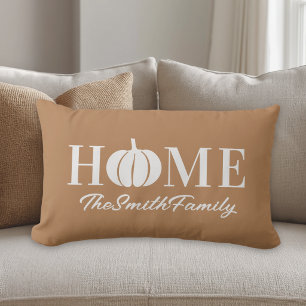 Orange Fall Home White Pumpkin Custom Family Name Lumbar Pillow