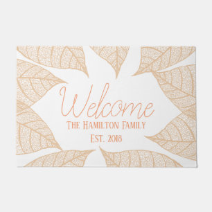 Orange Fall Leaf Skeletons   Personalized Doormat