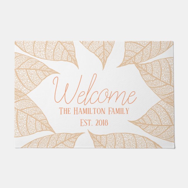 Orange Fall Leaf Skeletons | Personalized Doormat (Front)