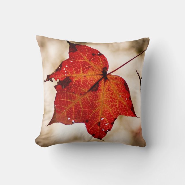 Orange Fall Leaf Throw Pillow (Front)