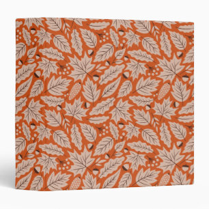 Orange Fall Leaves & Acorns Pattern 3 Ring Binder