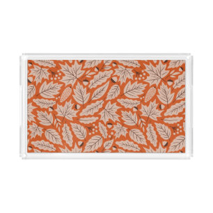 Orange Fall Leaves & Acorns Pattern Acrylic Tray