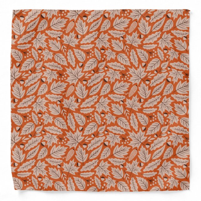 Orange Fall Leaves & Acorns Pattern Bandana (Front)