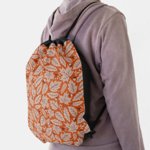 Orange Fall Leaves & Acorns Pattern Drawstring Bag