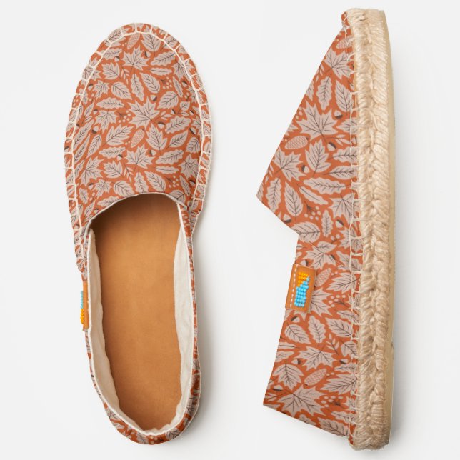 Orange Fall Leaves & Acorns Pattern Espadrilles (Side)
