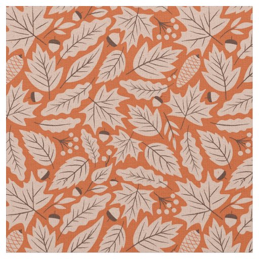 Orange Fall Leaves & Acorns Pattern Fabric
