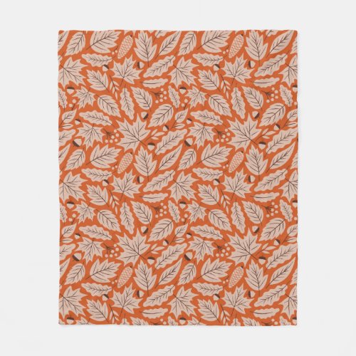 Orange Fall Leaves  Acorns Pattern Fleece Blanket