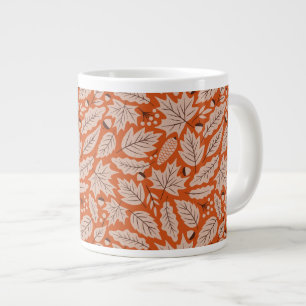 Orange Fall Leaves & Acorns Pattern Giant Coffee Mug