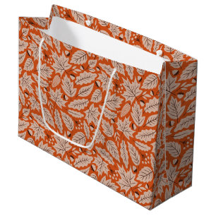 Orange Fall Leaves & Acorns Pattern Large Gift Bag