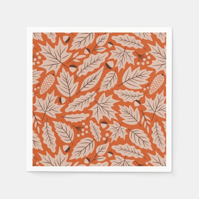Orange Fall Leaves & Acorns Pattern Napkins (Front)