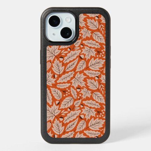 Orange Fall Leaves  Acorns Pattern iPhone 15 Case