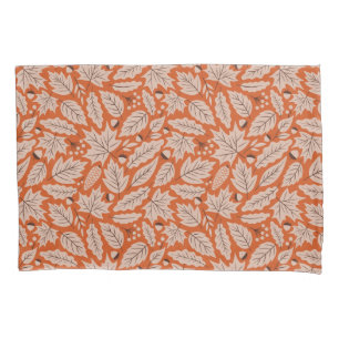 Orange Fall Leaves & Acorns Pattern Pillow Case