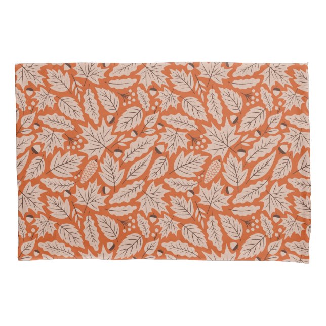 Orange Fall Leaves & Acorns Pattern Pillow Case (Front)