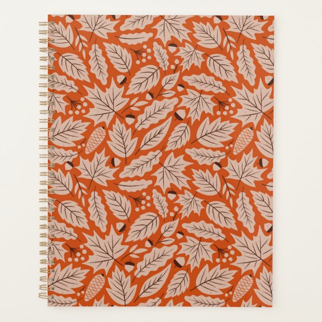 Orange Fall Leaves & Acorns Pattern Planner (Front)