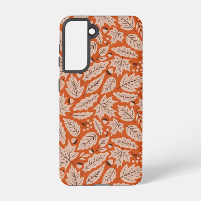 Orange Fall Leaves & Acorns Pattern Samsung Galaxy Case (Back)