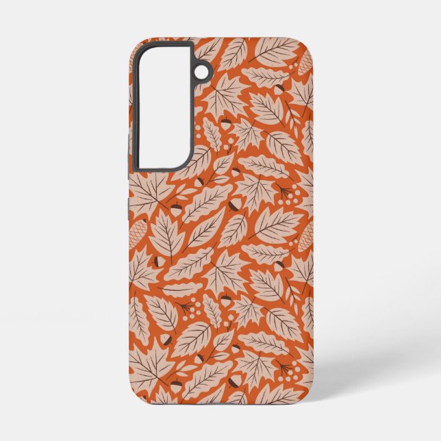 Orange Fall Leaves & Acorns Pattern Samsung Galaxy Case (Back)