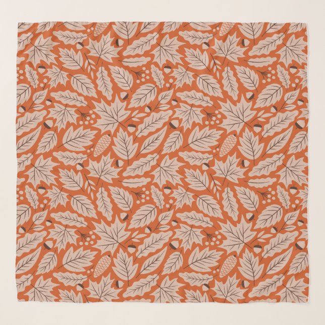 Orange Fall Leaves & Acorns Pattern Scarf (Front)