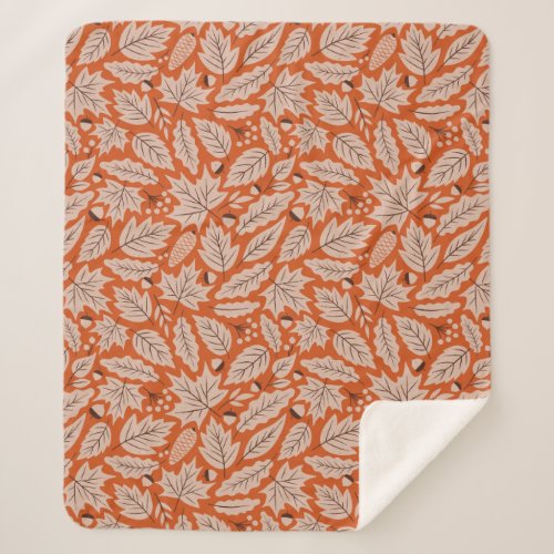 Orange Fall Leaves  Acorns Pattern Sherpa Blanket