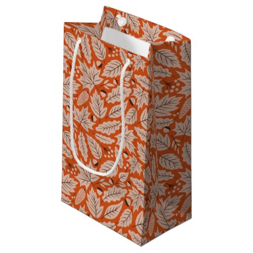 Orange Fall Leaves  Acorns Pattern Small Gift Bag