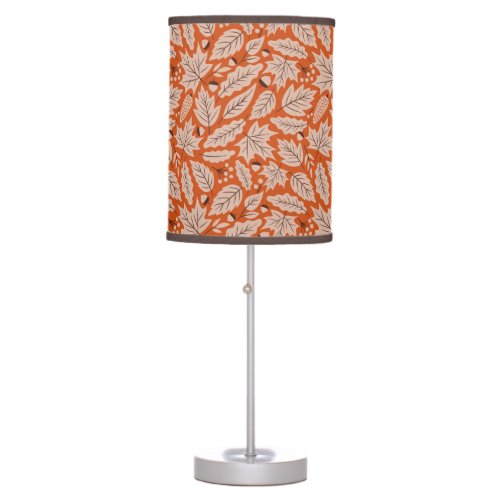 Orange Fall Leaves  Acorns Pattern Table Lamp