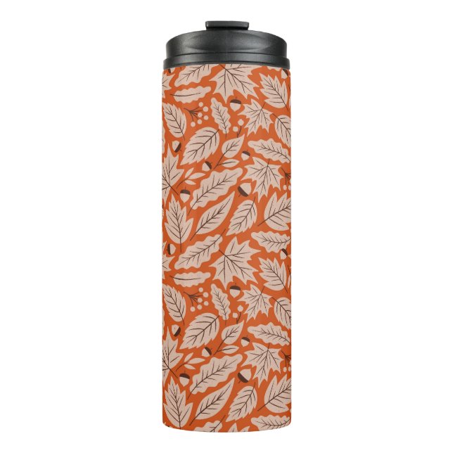 Orange Fall Leaves & Acorns Pattern Thermal Tumbler (Front)