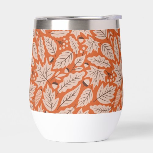 Orange Fall Leaves  Acorns Pattern Thermal Wine Tumbler