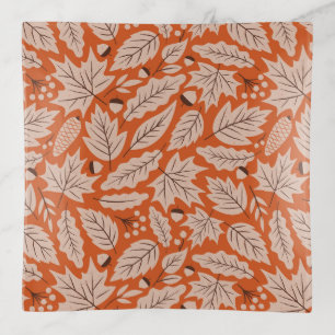 Orange Fall Leaves & Acorns Pattern Trinket Tray