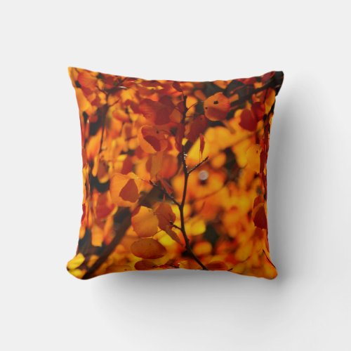 Orange fall leaves autumn  pattern Black back Throw Pillow