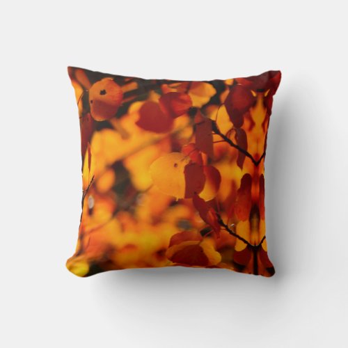 Orange fall leaves autumn  pattern Black back Throw Pillow