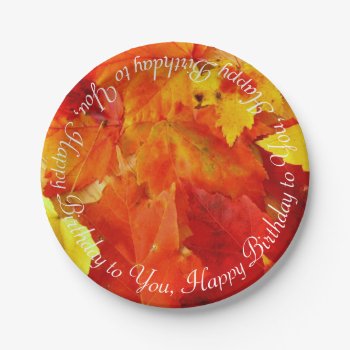 Orange Fall Leaves Happy Birthday Party Plates by fallcolors at Zazzle