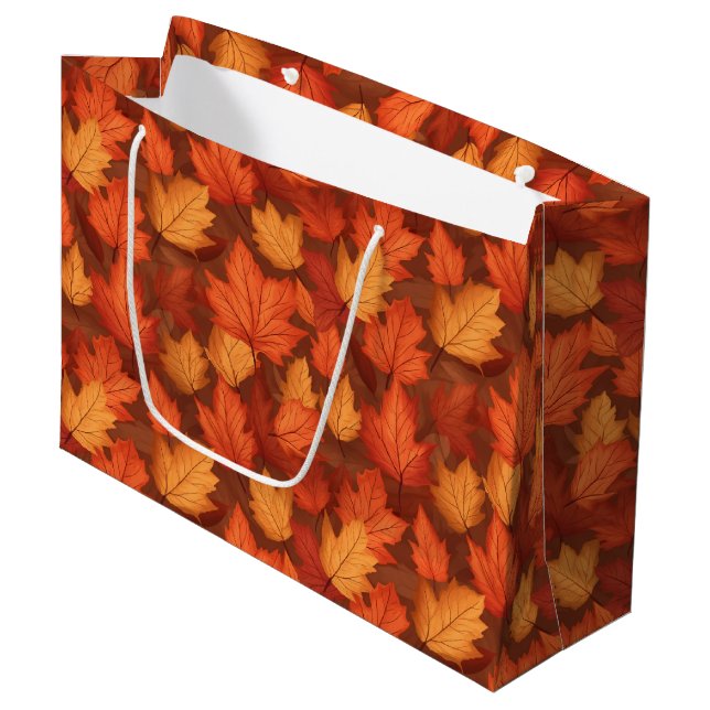Orange fall leaves large gift bag (Front Angled)