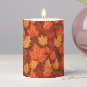Orange fall leaves pillar candle