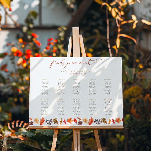 Orange Fall Leaves Script Wedding Seating Plan Foam Board (Creator Uploaded)
