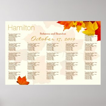 Orange Fall Leaves Seasonal Wedding Seating Chart by fallcolors at Zazzle