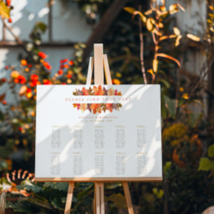 Orange Fall Leaves Wedding Seating Plan Foam Board