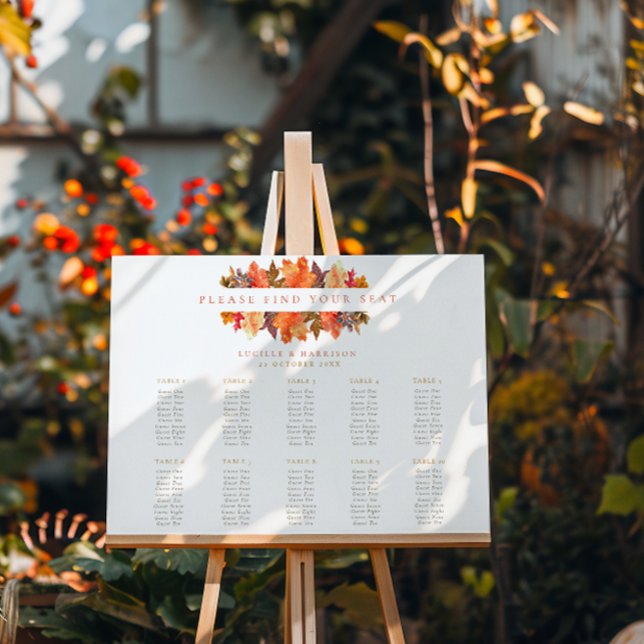 Orange Fall Leaves Wedding Seating Plan Foam Board (Creator Uploaded)